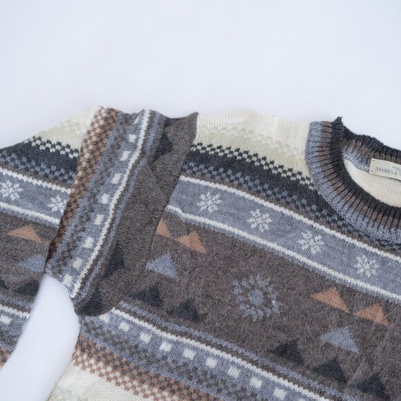 VTG Marks & Spencer By St Michael Blue Taupe Geometric Shape Crewneck Sweater M - Picture 10 of 10